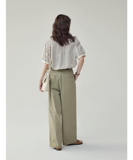 striped band collar yoke blouse　　IR1624