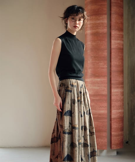 retro print sleeveless + pleated skirt　　IR1357