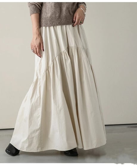 tiered gathered flare skirt /4color　　IR1681