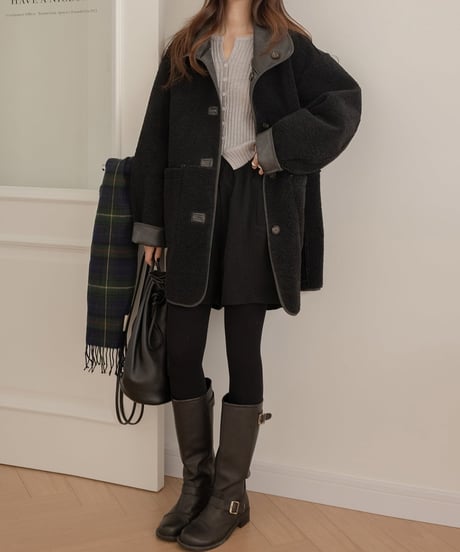 leather boa reversible 2-way coat /2color　　IR1556