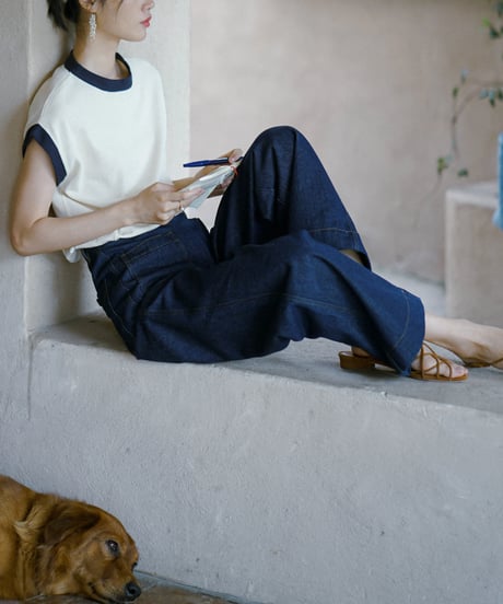 high waist denim wide pants　IR1403
