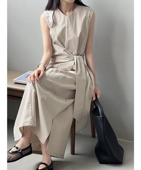 waste ribbon sleeveless one piece /2color　　IR1614