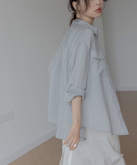 front accent striped 2way shirt　　IR1398