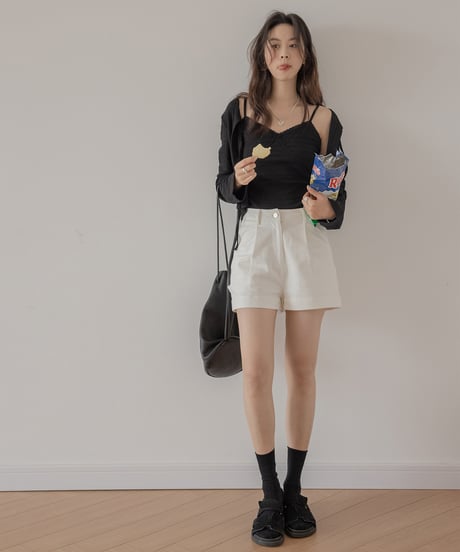 【2set】 V neck camisole + slim lace up cardigan　　IR1393