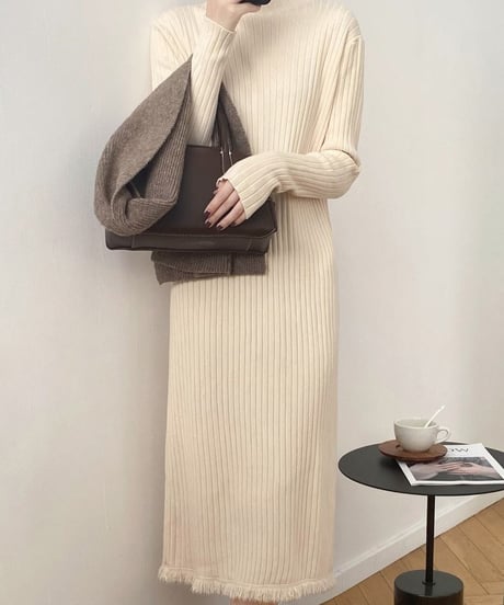fringe hem rib knit dress　　IR1682