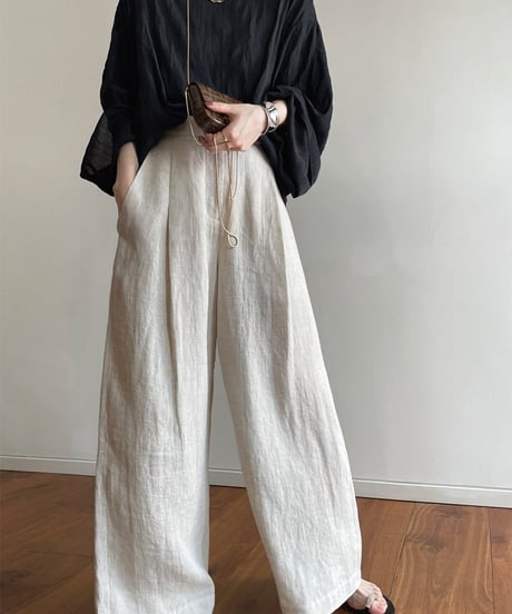 linen touch wide pants　　IR1656