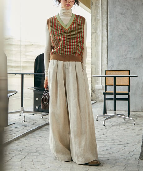 linen wide leg pants　　IR1491