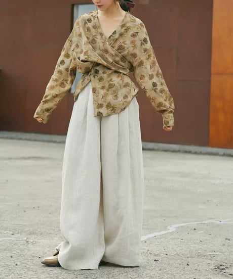 linen wide leg pants　　IR1491
