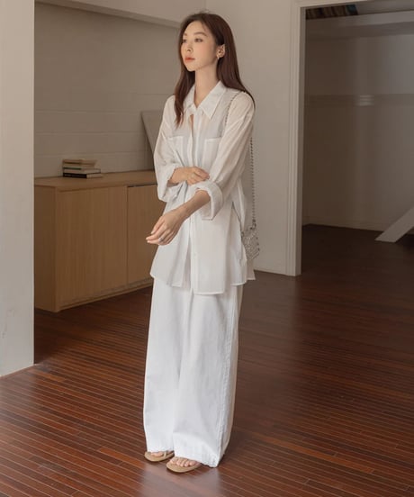 back slit ribbon sheer shirt /3color　　IR1666
