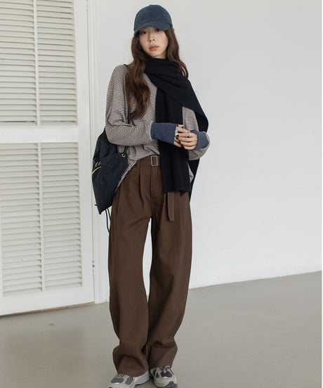 round neck striped cotton shirt /2color　IR1570