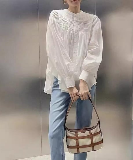 pintuck gathered blouse　　IR1597