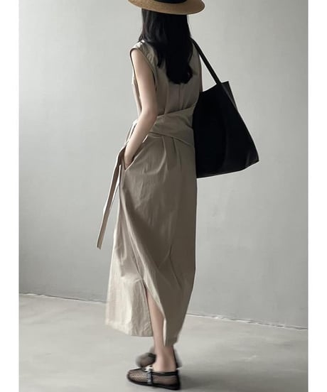 waste ribbon sleeveless one piece /2color　　IR1614