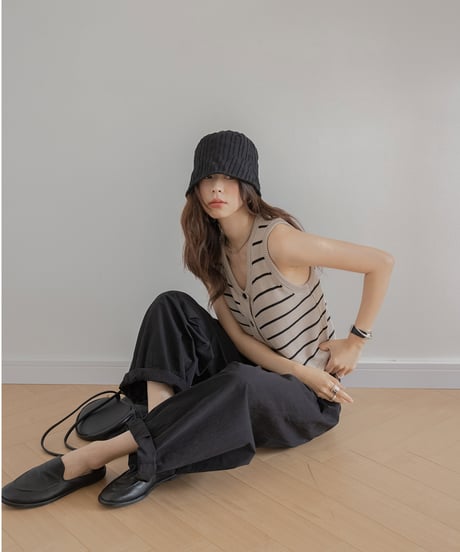 striped button knit vest　　IR1391