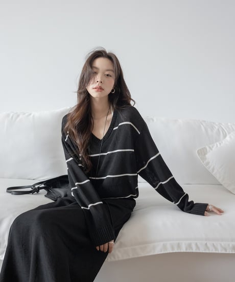 v-neck striped loose sweater　　IR1452