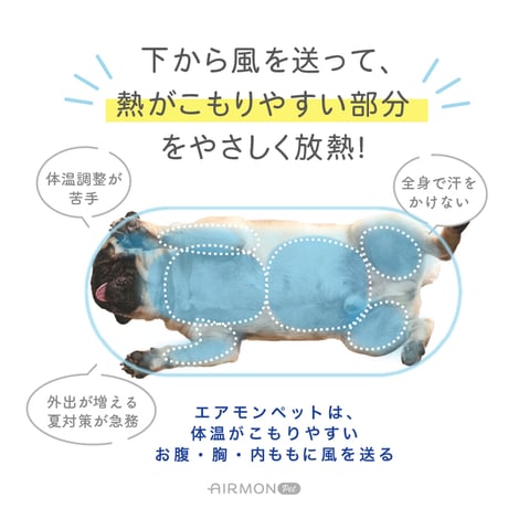 エアモンペット　送風ファン内蔵＆冷感素材の“風が出るクールマット　触れた瞬間からひんやり