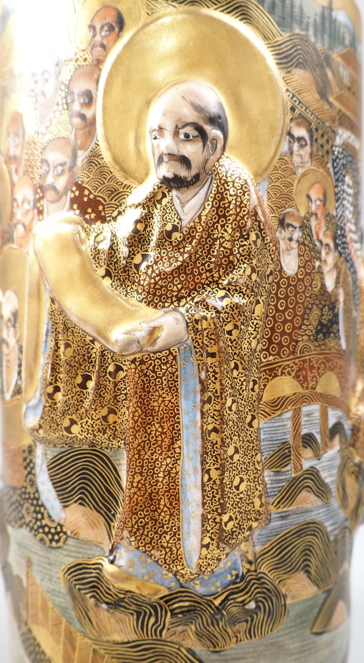 薩摩焼 神戸 大日本 長州山 高浮彫 羅漢 龍女 底部に在銘
