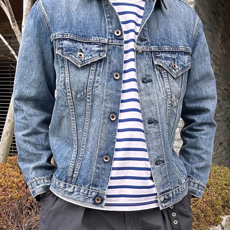 BRU NA BOINNE プリント　ボーダー　ロンT ブルー　青　XL 総柄 BRU NA BINNE / アルチザンボーダー5号(ブルー) | weaver