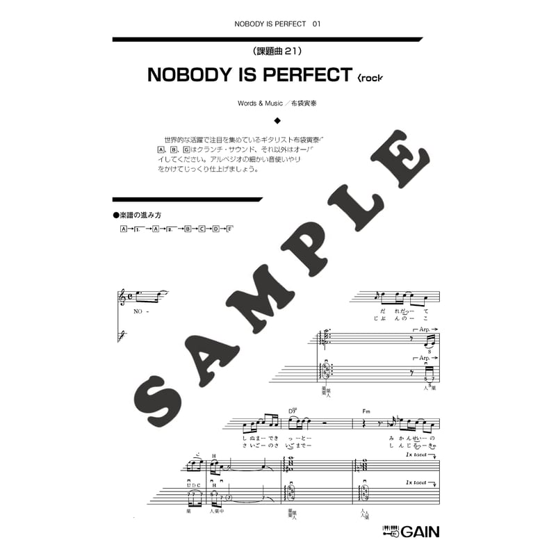 NOBODY IS PERFECT／布袋寅泰 ギター譜 ☆練習音源付き | 楽譜と教材の