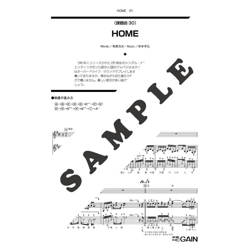 HOME／B'z ギター譜 ☆練習音源付き | 楽譜と教材のダウンロードSHOP