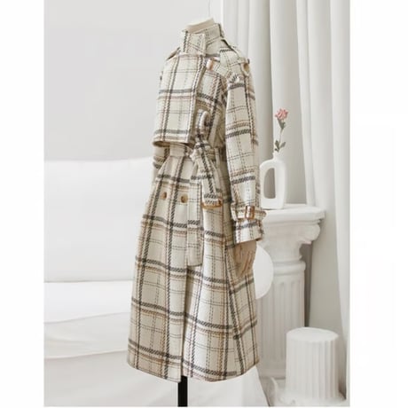 Wool Check Trench Coat (2colors)