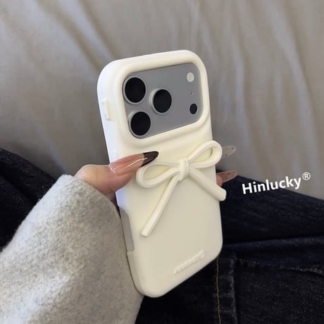 【iPhone17対応】リボン結びシンプルホワイトiPhoneケース