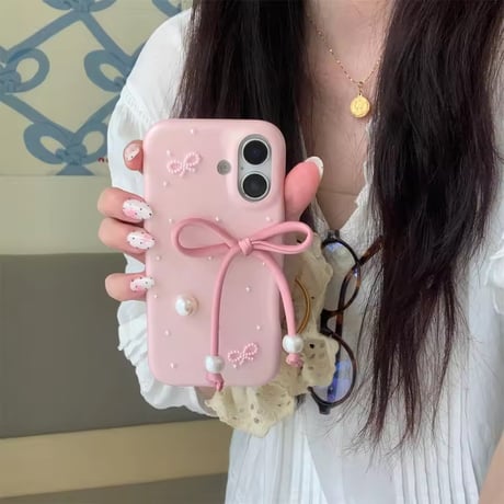 Pearl ribbon leather iPhoneケース