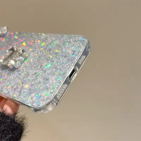 オールキラキラネコちゃんシルエットリボン付きiPhoneケース
