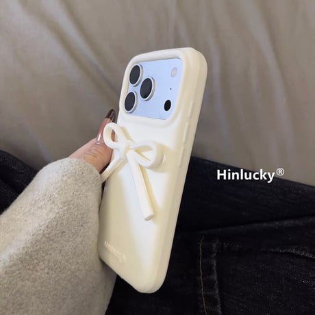 【iPhone17対応】リボン結びシンプルホワイトiPhoneケース