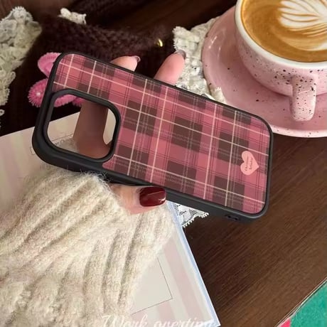 韓国オンニ💘レトロピンクチェックiPhoneケース