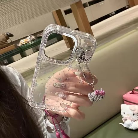 レインストーンデコチャーム付き( Ξ ・ω・🎀)iPhoneケース