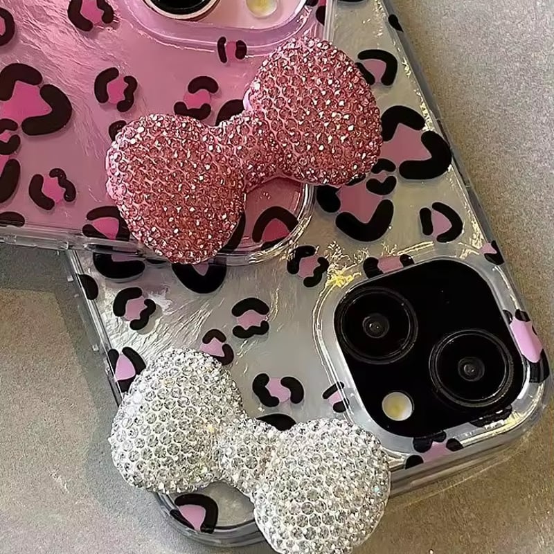4color】キラキラリボン付きレオパード柄iPhoneケース | AURALALA | 輸
