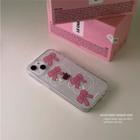 【iPhone17対応】手書き風韓国ベア🐻リボン🎀iPhoneケース