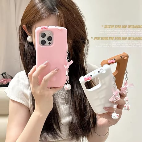 チャーム付きネコちゃんトップフェイスiPhoneケース