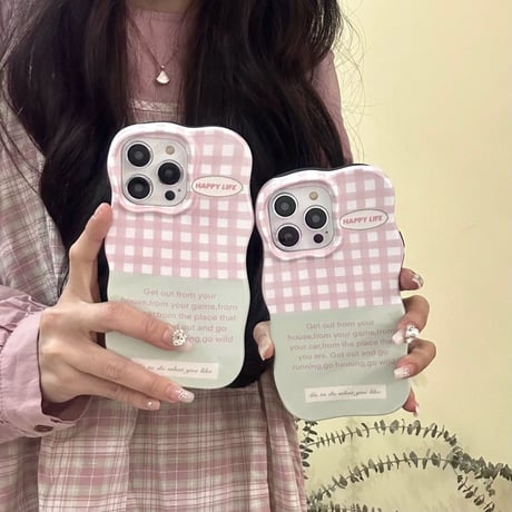 パステルマカロンカラーチェックツートンカラーiPhoneケース