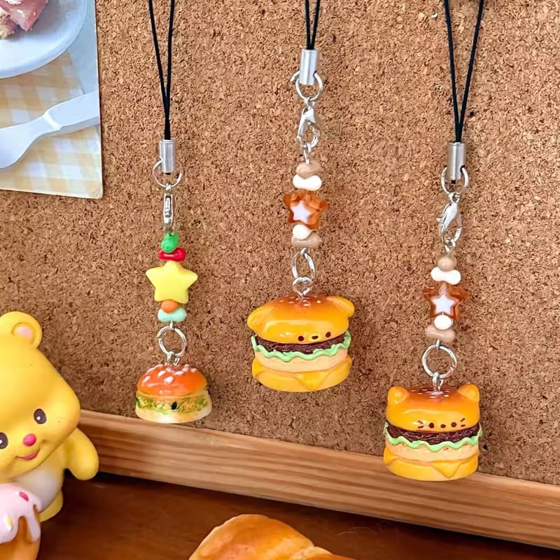 ★ハンバーガーがかわいい★やんちゃアメリカン★ゴールドチャームおまけ★ ハンバーガー🍔わんにゃんキーホルダー/チャーム | AURALALA | 輸入