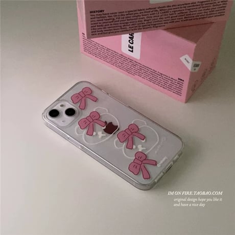 【iPhone17対応】手書き風韓国ベア🐻リボン🎀iPhoneケース