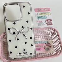 シルバーリボン付きシンプルドット柄iPhoneケース