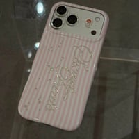 ピンクストライプラメレタリングiPhoneケース