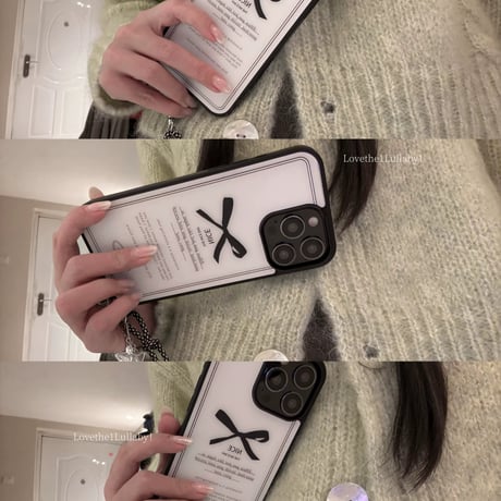 【iPhone17対応】クラシカルリボンデザインモノトーンiPhoneケース