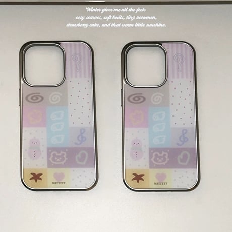 【iPhone17対応】パステルふわふわイラストコラージュiPhoneケース