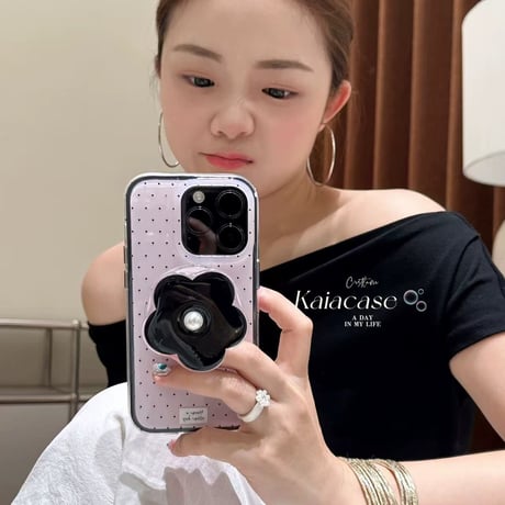 【iPhone17対応】BlackPink Flower grip iPhoneケース/MagSafe対応