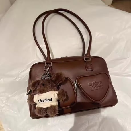 ハートポケット❤フェイクレザーショルダーボストンバッグ