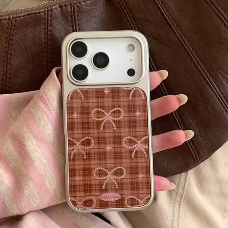 ブラウンチェック柄リボンiPhoneケース