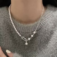 安全ピン風土星パールネックレス