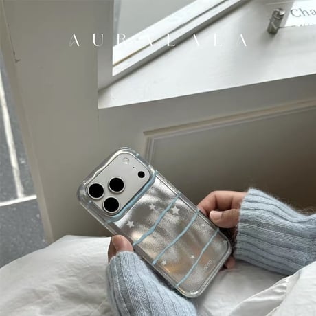 【iPhone17対応】Korea silver star border　iPhoneケース
