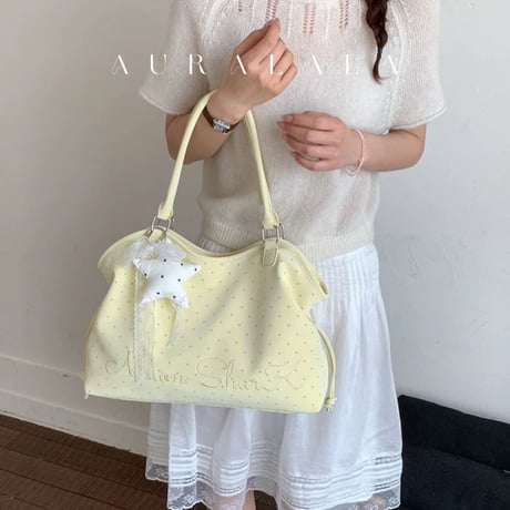 ドット柄レタリング刺繍トートバッグ/PCバッグ/通学バッグ/通勤バッグ