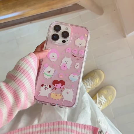 いっぬやみー柄ピンクiPhoneケース