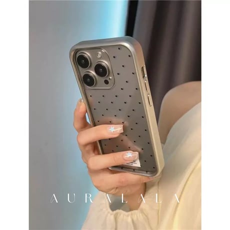 プチドットふち高シルバーフレームiPhoneケース