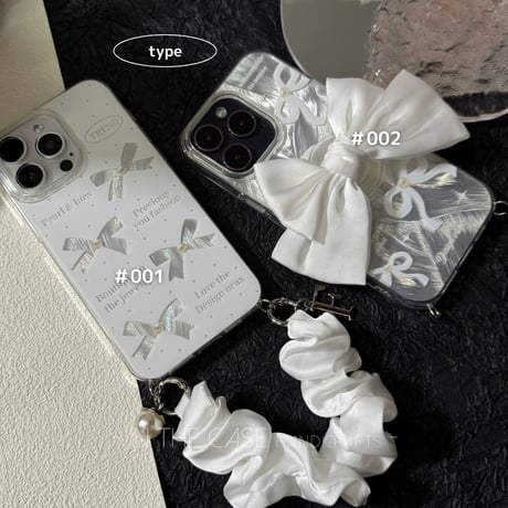 【iPhone17対応】white accessory Ribbon shine iPhoneケース