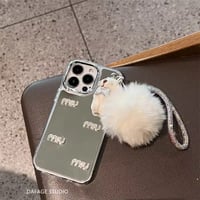 ぽんぽんくまさんチャーム付きミラーiPhoneケース